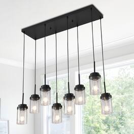 RYHNUYNE - 8 Lights Kitchen Island Lighting, Modern Linear Chandelier, Dining Room Light Fixture for Kitchen Bar - Black