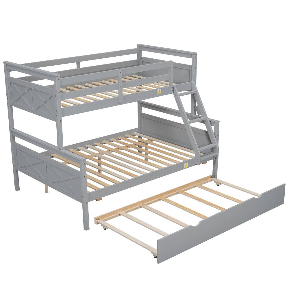Alt View 8. Loheer - Loheer Twin Over Full Bunk Bed with Trundle, Gray Wooden Bunk Bed with Ladder and Guardrail - Gray.