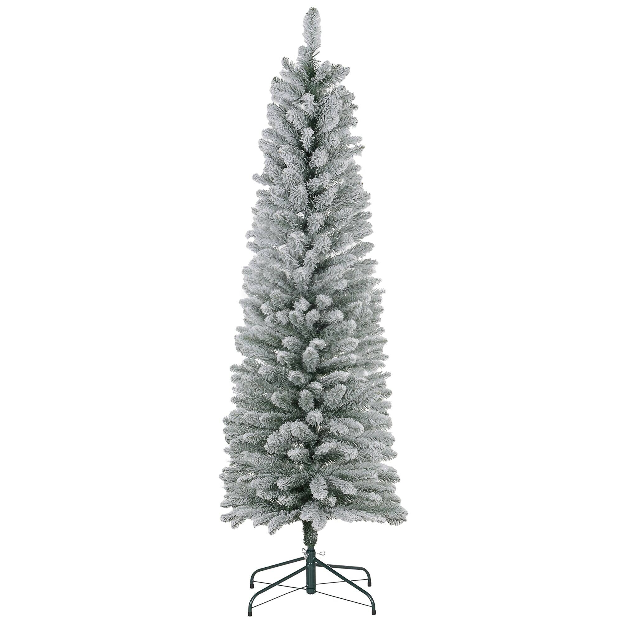 Alt View 5. Hivvago - 6ft Artificial Pencil Christmas Tree with 329 Snow Flocked Tips - Green.
