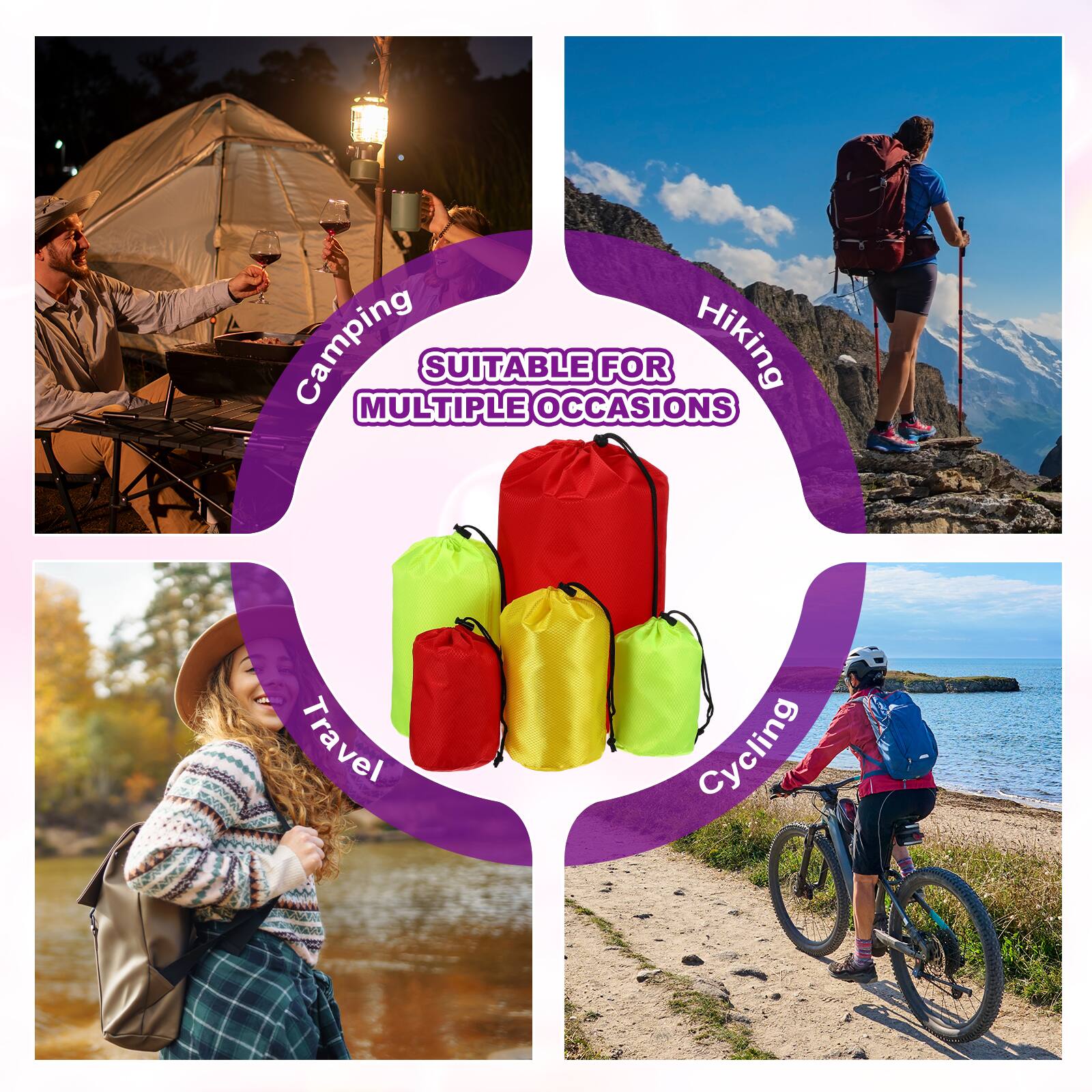 Camping  
SUITABLE FOR MULTIPLE OCCASIONS  
Hiking  
Travel  
Cycling