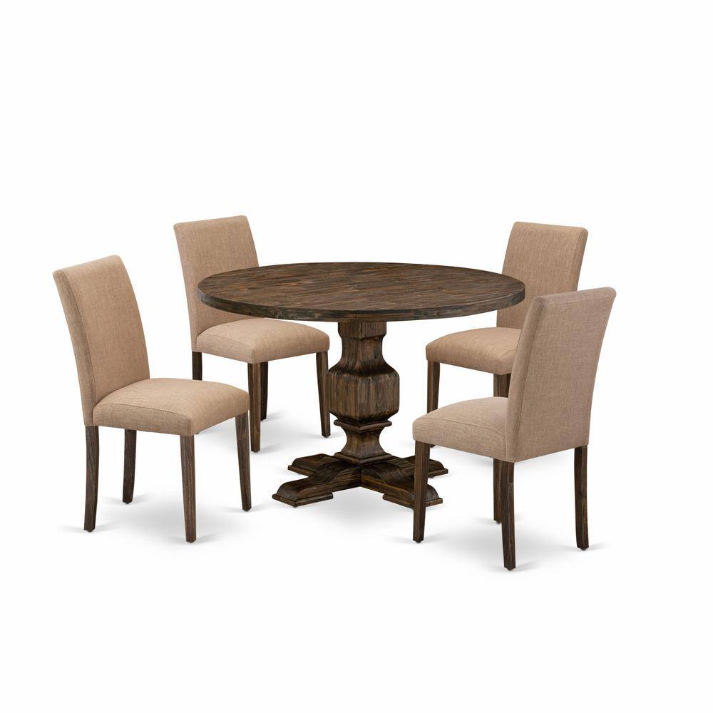 Front. East West Furniture - East West Furniture 5 Piece Mid Century Modern Dining Set Includes a Dining Table and 4 Light Sable Linen Fabric Dining - Multi-Color.