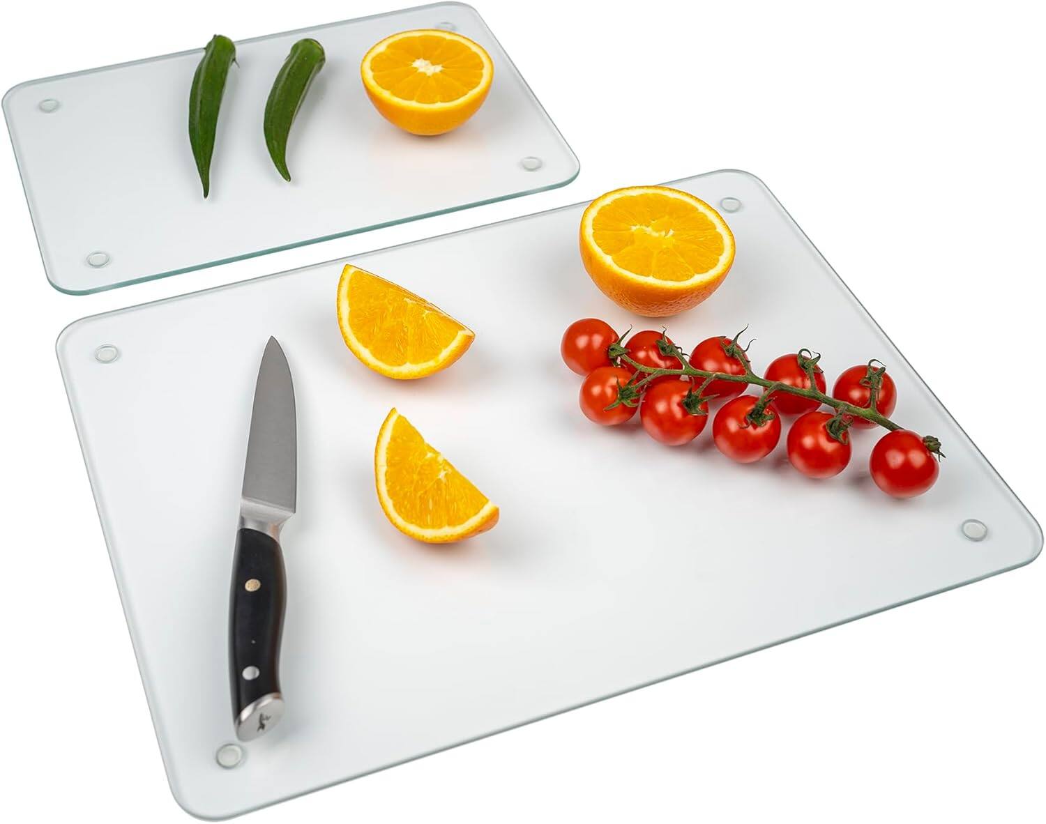 PARKER SLATER - Tempered Glass Cutting Board Set, 2-Pack, Clear, Non-Slip, Heat Resistant
