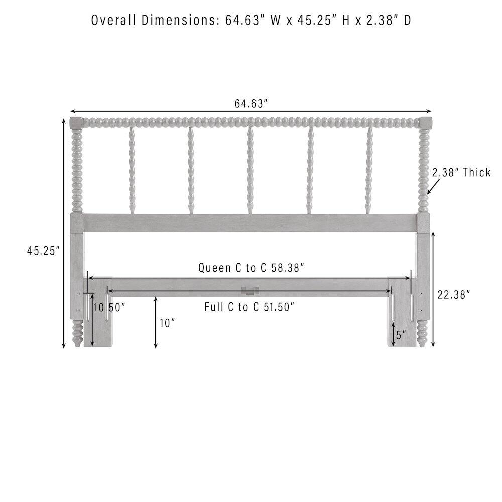 Overall Dimensions: 64.63" W x 45.25" H x 2.38" D  
64.63"  
2.38" Thick  
45.25"  
Queen C to C: 58.38"  
Full C to C: 51.50"  
10.50"  
10"  
22.38"