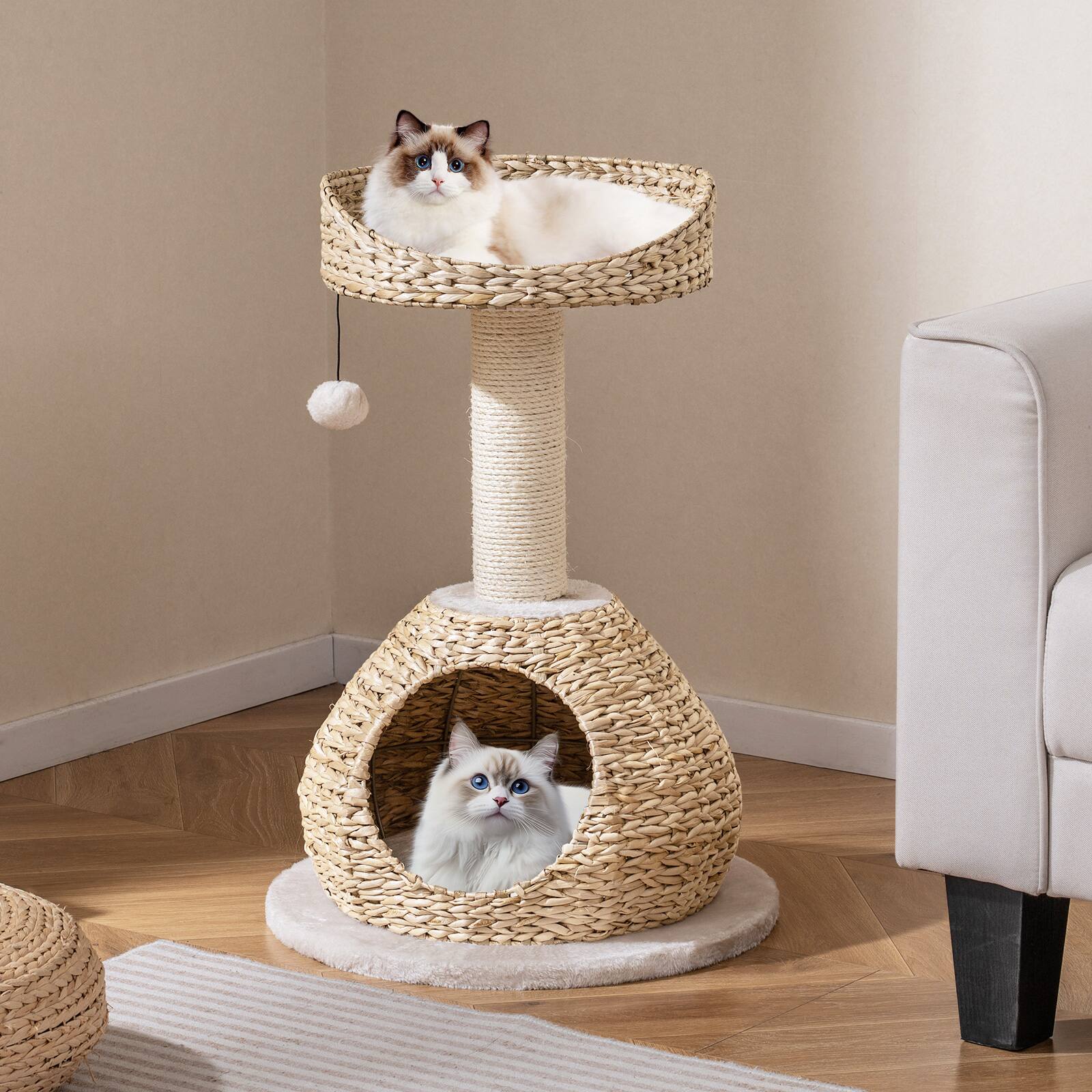 Alt View 4. Gymax - Gymax Petsjoy 28'' Hand-Made Cat Tree Tower Natural Bowl Shaped w/Perch.