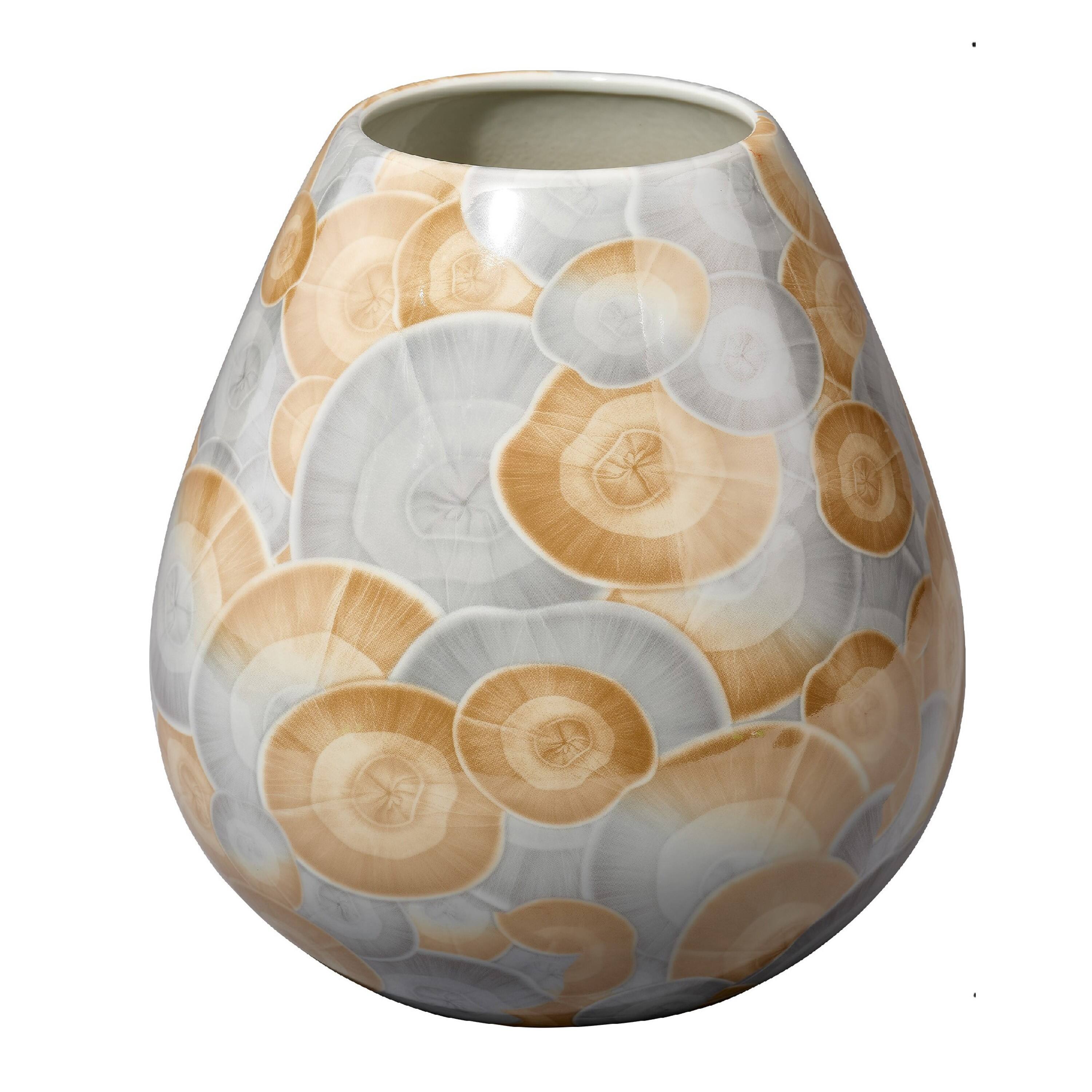 Front. Manhattan Lane - Aery Decorative Vase, Printed Pattern Glossy  Ceramic, 8 Inch - Blue, Brown.