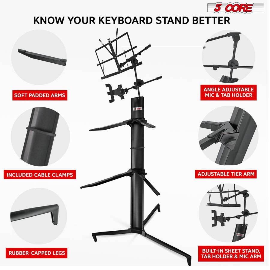 Column Key Stand 5 CORE Keyboard Stand 2 Tier Column for 61/76/88 Key board Heavy Duty ...
