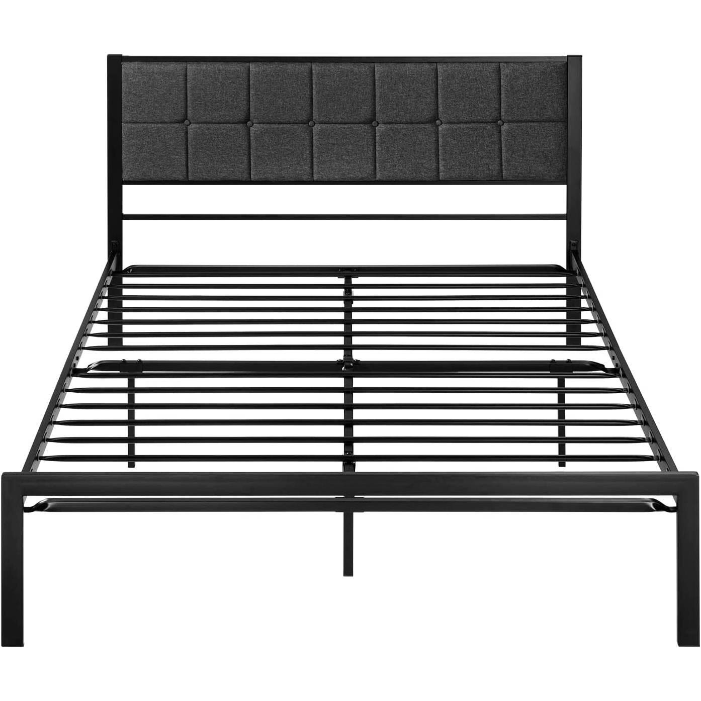 Left. Hivvago - Hivvago Queen Metal Platform Bed Frame with Button Tufted Upholstered Headboard - Dark Grey.
