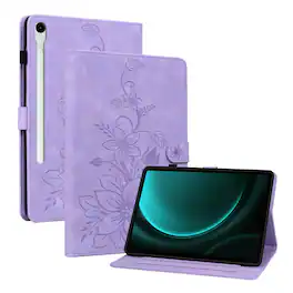 Dteck - Case for Samsung Galaxy Tab S10 FE & S10 Lite and S9 FE & S9,Embossed Pattern PU Leather Flip Card Holder Stand Cover - Purple