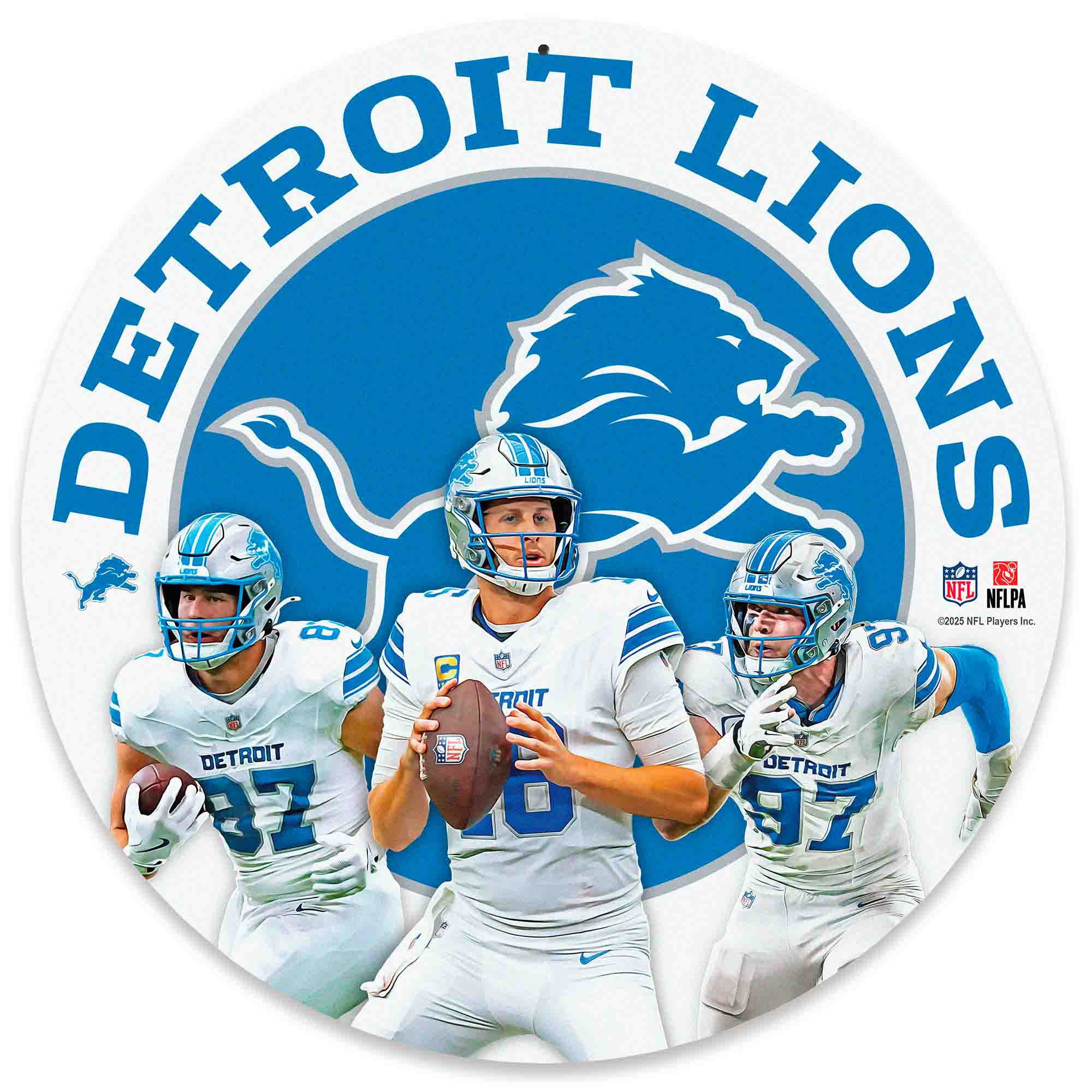 Detroit Lions Isaac TeSlaa,-Sam LaPorta-& Aidan Hutchinson Team Stars 11" Round Metal Sign