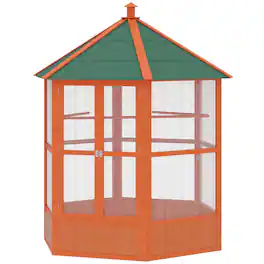 Pawhut - Wooden Hexagonal Outdoor Aviary Flight Bird Cage With Covered Roof