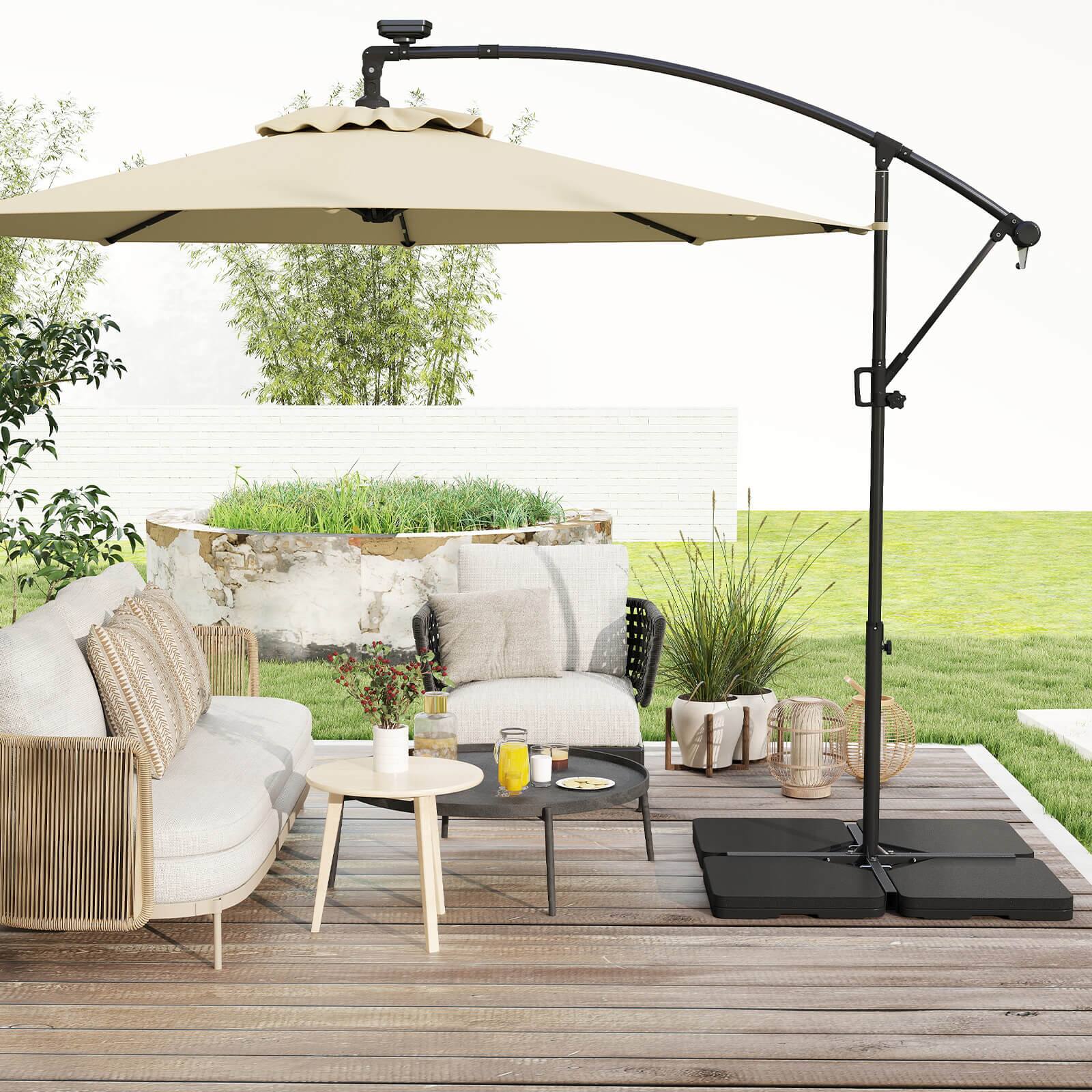 Alt View 3. Costway - Costway Offset Umbrella Base with 4 Square HDPE Plate & 4 Connection Metal Hooks for Patio - Black.