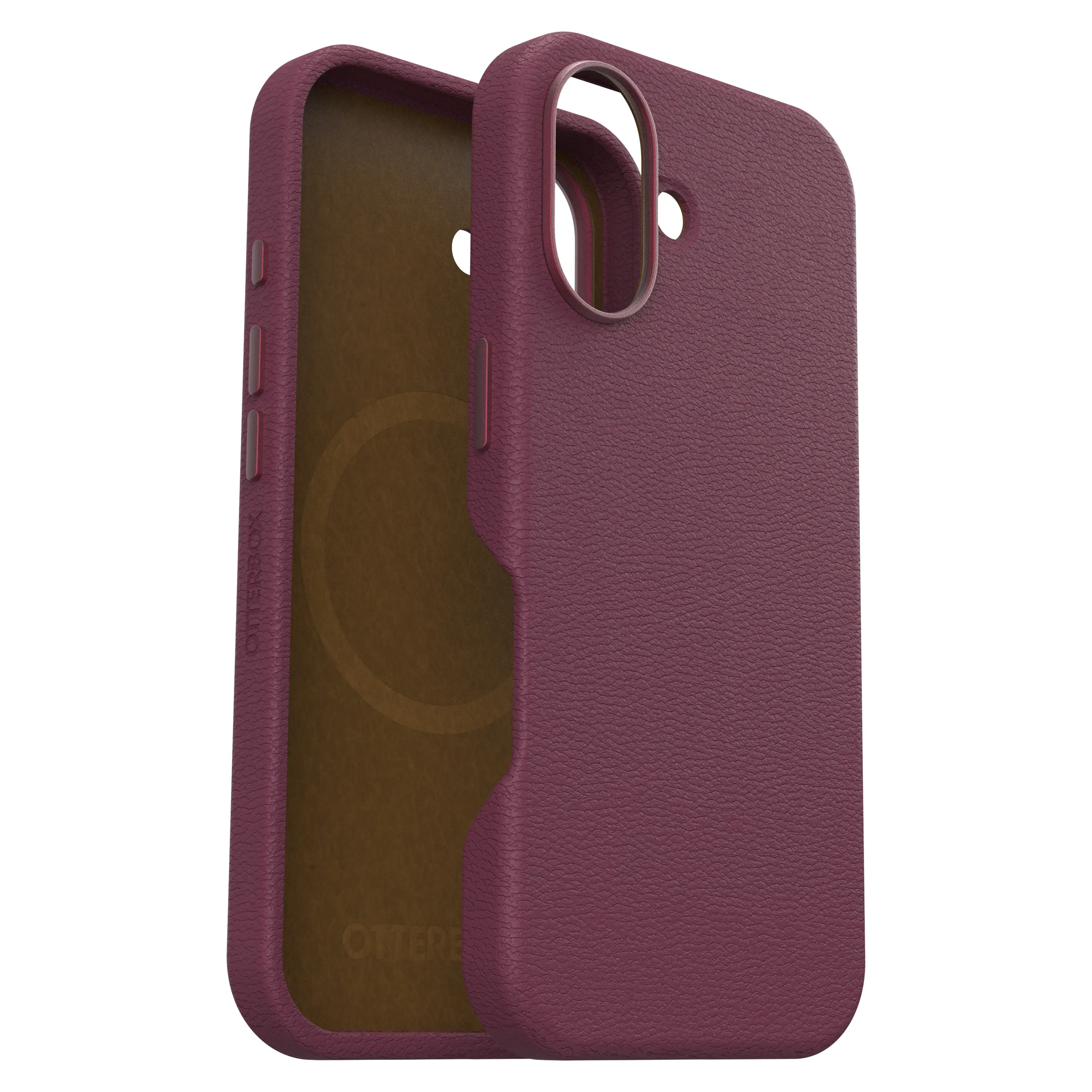 OtterBox - Symmetry Cactus Leather Series Hard Shell for MagSafe for Apple iPhone 16 - Maroon Bells