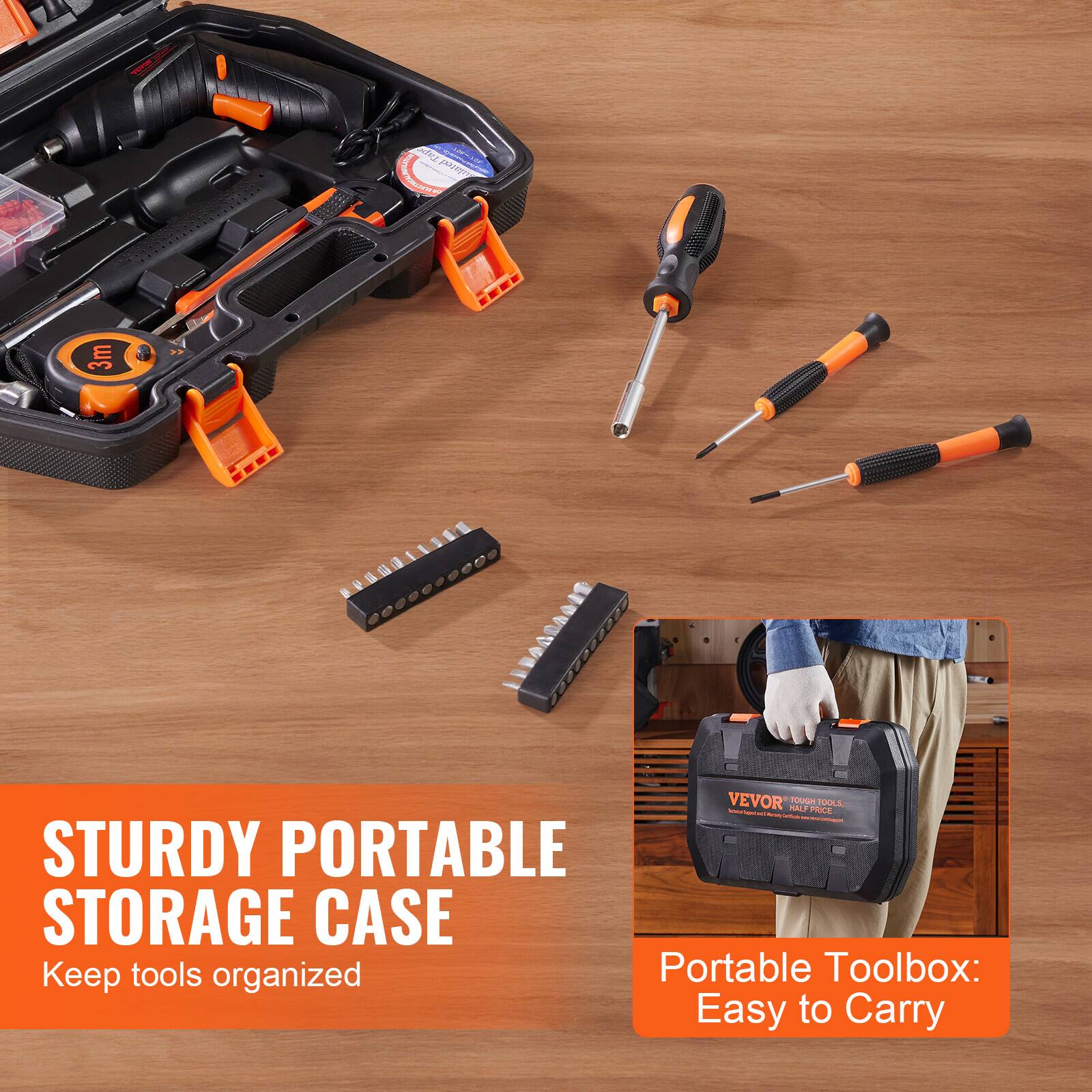 STURDY PORTABLE STORAGE CASE  
Keep tools organized  

Portable Toolbox: Easy to Carry