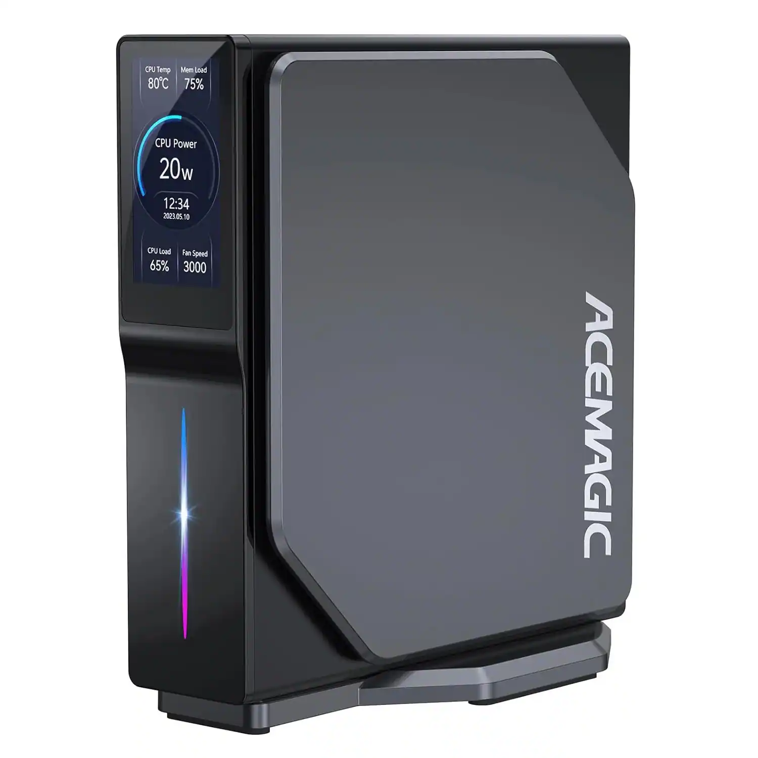 CPU Temp 80°C  
Mem Load 75%  
CPU Power 20w  
12:34 2021.05  
CPU Load 65%  
Fan Speed 3000  
ACEMAGIC