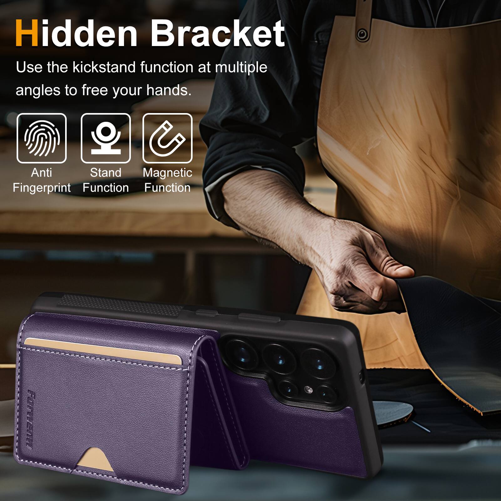 Hidden Bracket

Use the kickstand function at multiple angles to free your hands.

- Anti Fingerprint
- Stand Function
- Magnetic Function