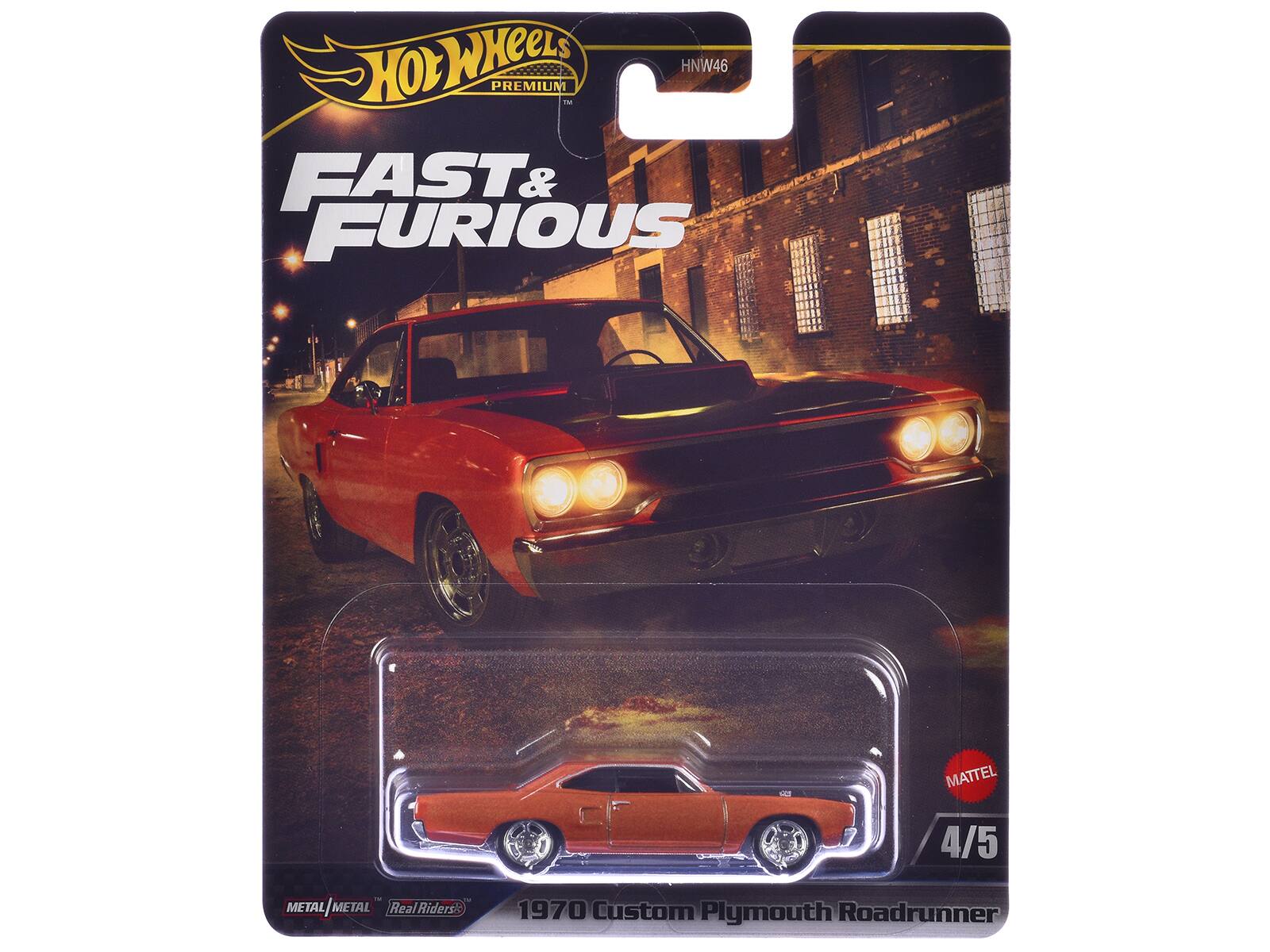 Hot Wheels Premium HNW46 Fast & Furious Las Mattel 4/5 -- Metal Metal Real Riders 1970 Custom Plymouth Roadrunner