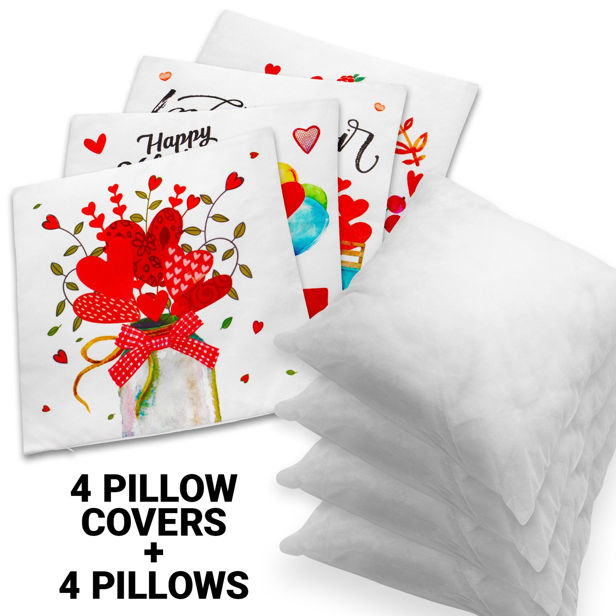 4 Pillow Covers + 4 Pillows
