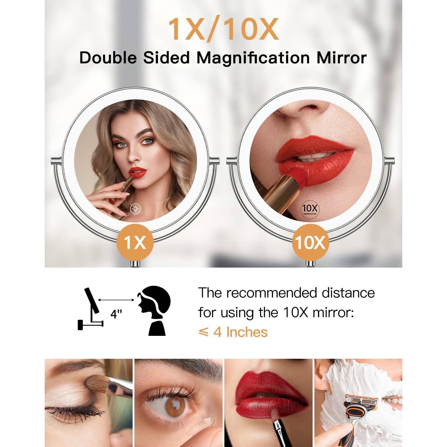 1X/10X Double Sided Magnification Mirror

The recommended distance for using the 10X mirror: ≤ 4 Inches