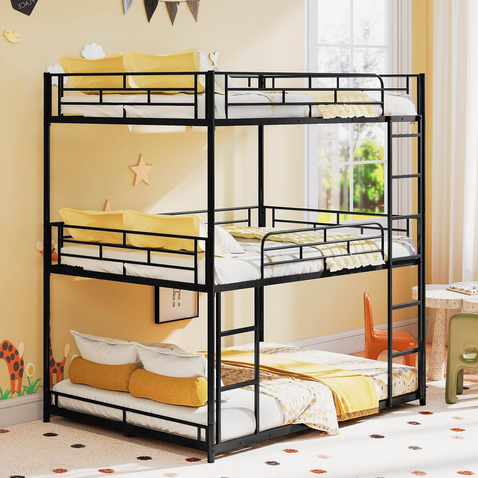 Alt View 4. Costway - Costway Full Over Full Over Full Metal Bed Frame Heavy-Duty Triple Bunk Bed w/Dual Ladders - Black.