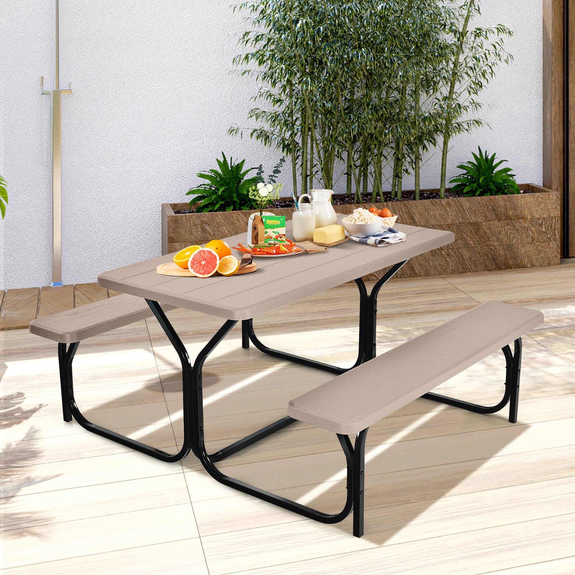 Alt View 3. Gymax - Gymax Picnic Table Camping Picnic Bench Set Backyard Garden Patio Dining Party - Wood Color.