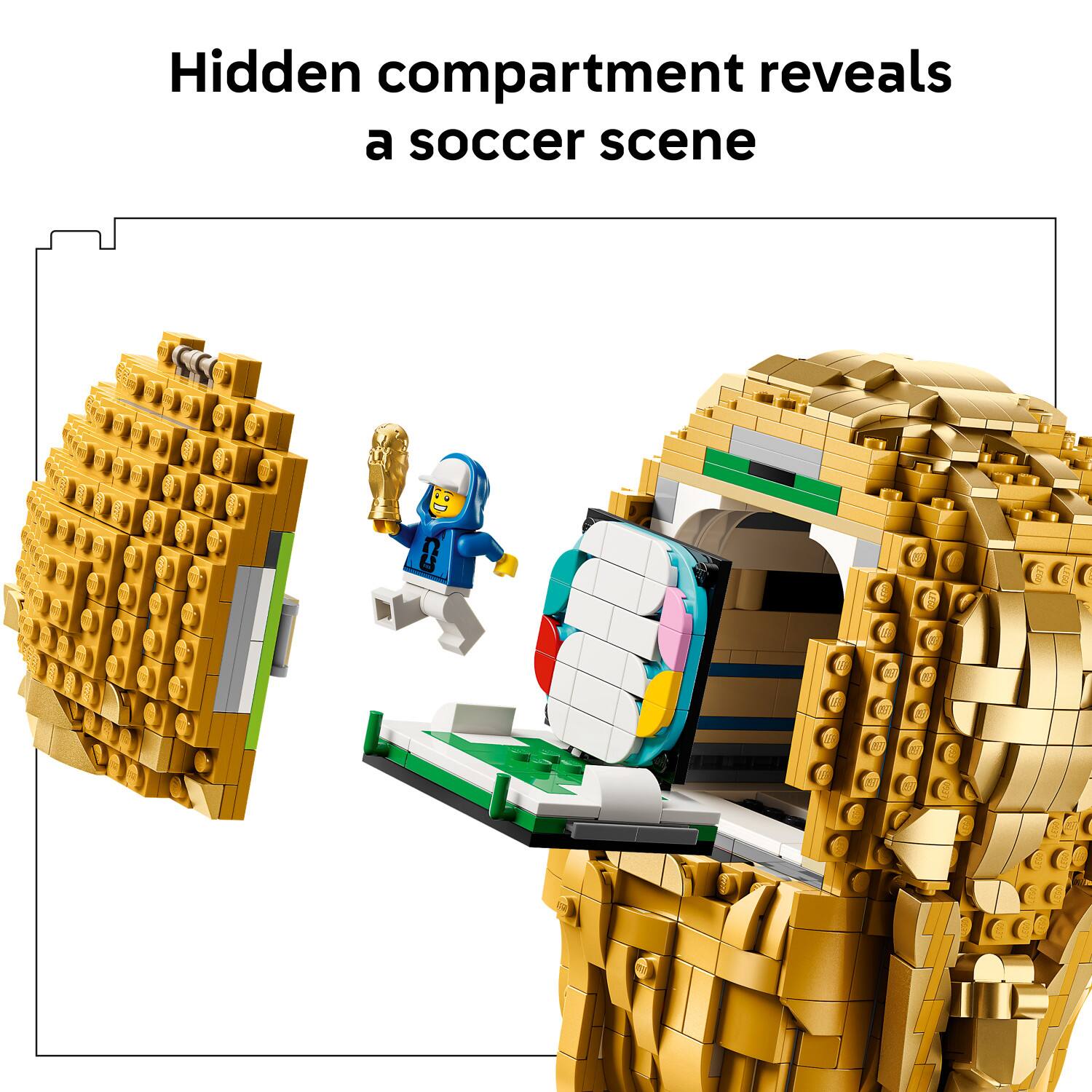 Hidden compartment reveals a soccer scene