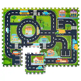 Sorbus - Foam Playmat for Kids - Traffic Play Mat for Babies - Interlocking Floor Mats City Road Design - 12 Tiles - Green