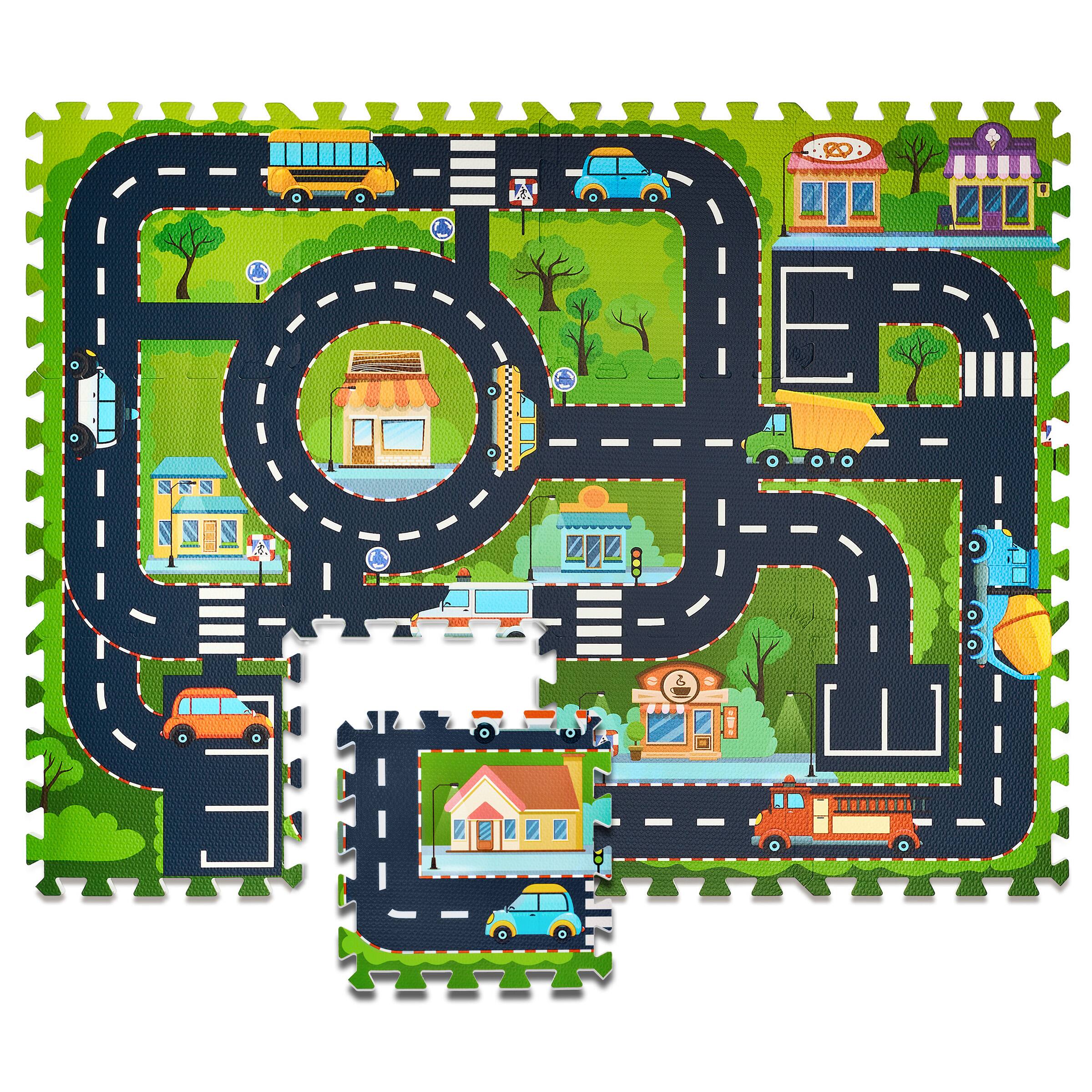 Sorbus - Foam Playmat for Kids - Traffic Play Mat for Babies - Interlocking Floor Mats City Road Design - 12 Tiles - Green