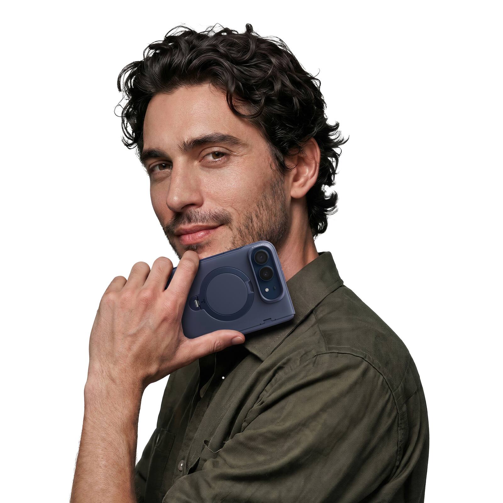 Alt View 5. TORRAS - TORRAS Q3 Spin iPhone Duo Case, Full Top & Bottom Protection, 360° Rotating Stand, With Tempered Glass,Night Sky - Blue.