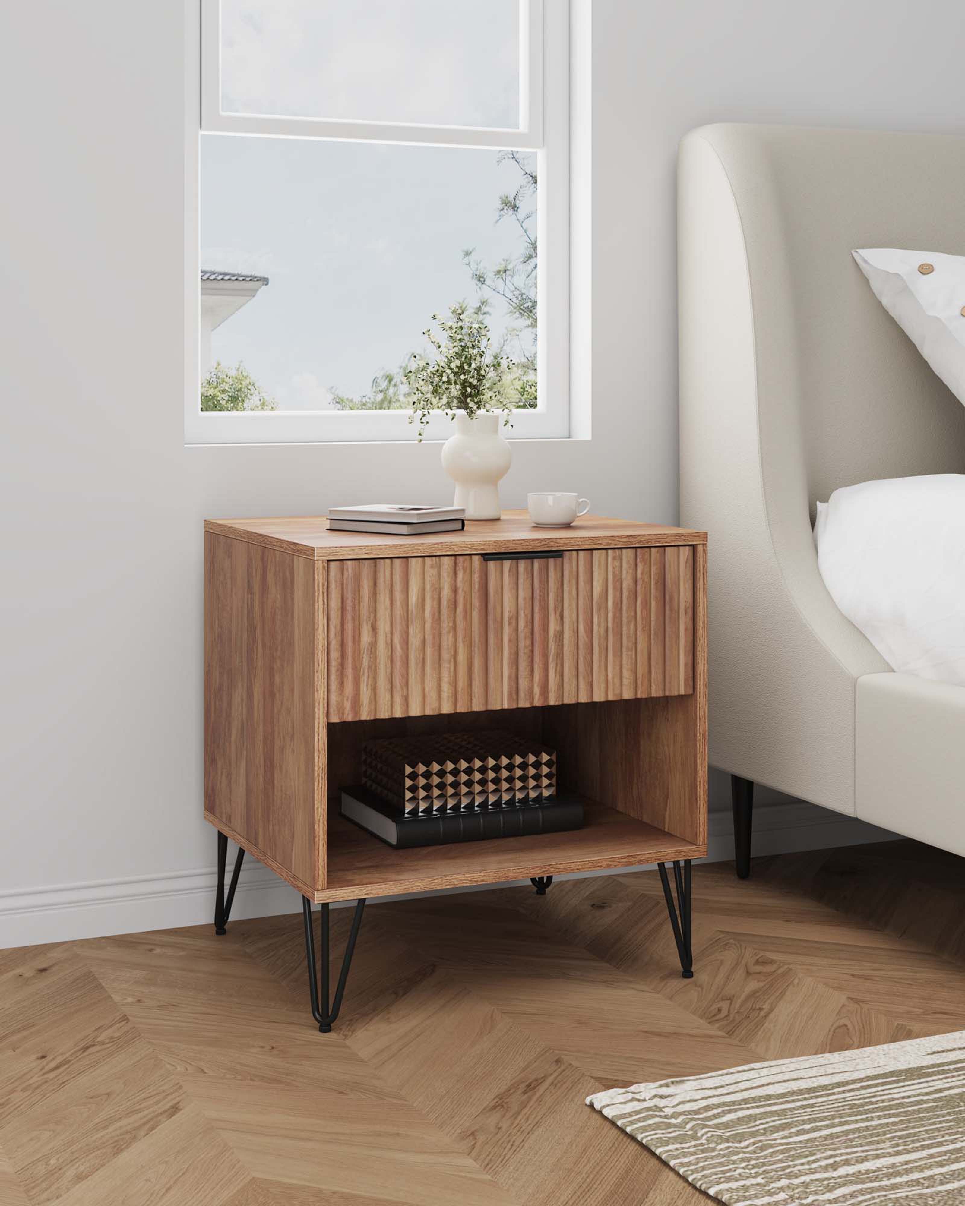 Angle. Manhattan Comfort - Dumbo Modern 20" Fluted Nightstand - Golden Brown.