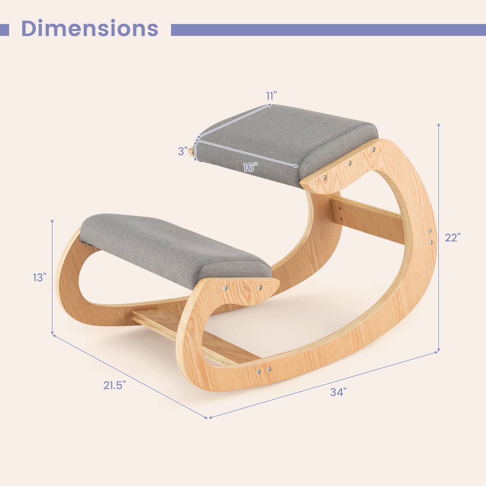 Dimensions: 11" x 3" x 16" x 13" x 22" x 21.5" x 34"