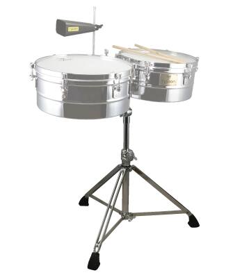 Front. Tycoon Percussion - Timbale Stand, Chrome Finish, Includes Cowbell & Bracket, Latin Percussionists.