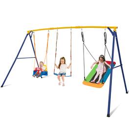 Gymax - 660 LBS Indoor Outdoor Swing Set Heavy Duty Carbon Steel Swing Frame w/ 1 Belt Swing - Yellow, Blue