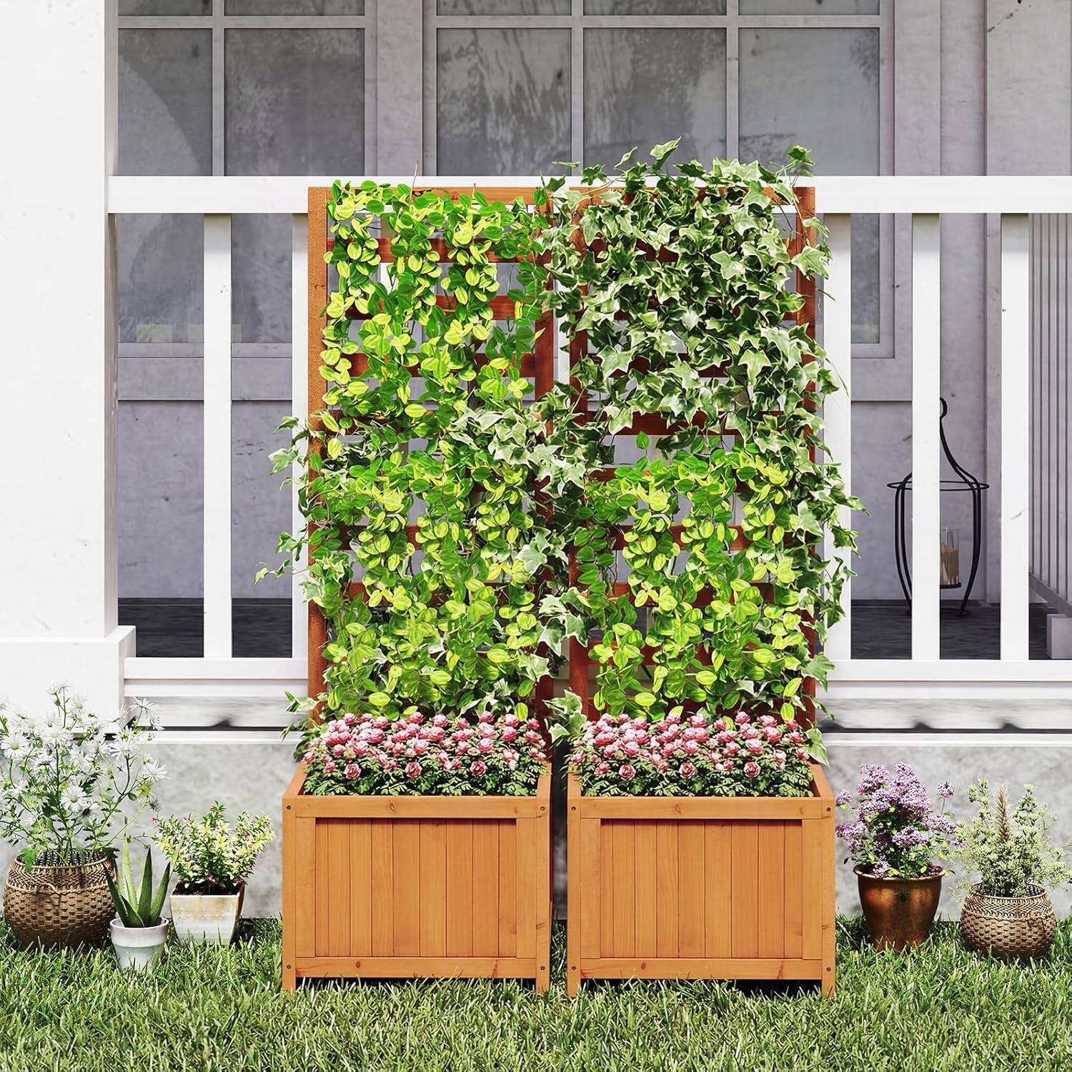 Gymax - 2PCS 48'' Wood Raised Garden Bed w/Trellis Drainage Holes & Gaps for Plants - Orange price history on PriceWatchPro