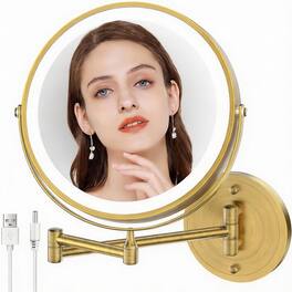 PO3TICJUNKI3 - 8" Rechargeable Wall Makeup Mirror 1x/10x Magnifying LED 3-Color Dimmable 360° Foldable - Antique Bronze