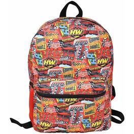 Bioworld - Red Hot Wheels All Over Print 16" Kids School Backpack with a Small Front Pocket & Side Mesh Pockets - Assorted Pre-Pack