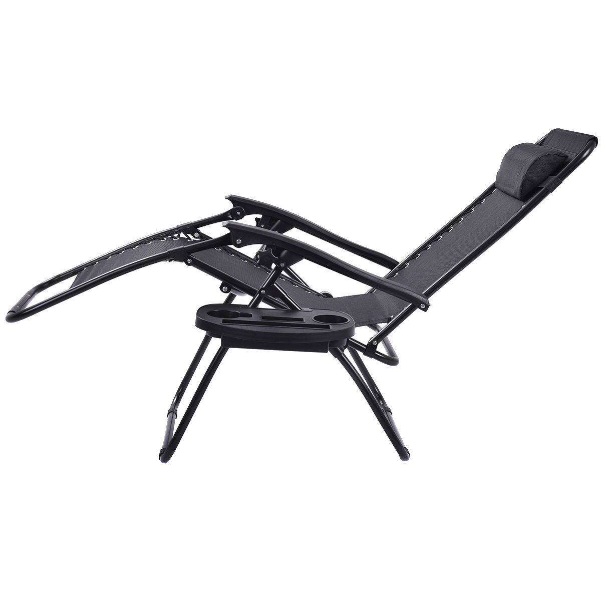 Left. Hivvago - Set of 2 Black Folding Outdoor Zero Gravity Lounge Chair Recliner - Black.