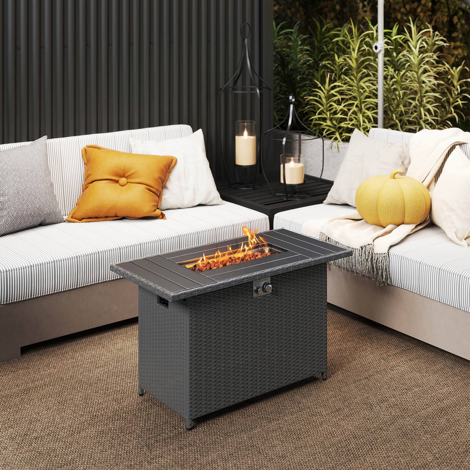 Alt View 1. Costway - Costway 44.5" Propane Fire Pit Table with Metal Slatted Tabletop & Stainless Steel Burner - Black.