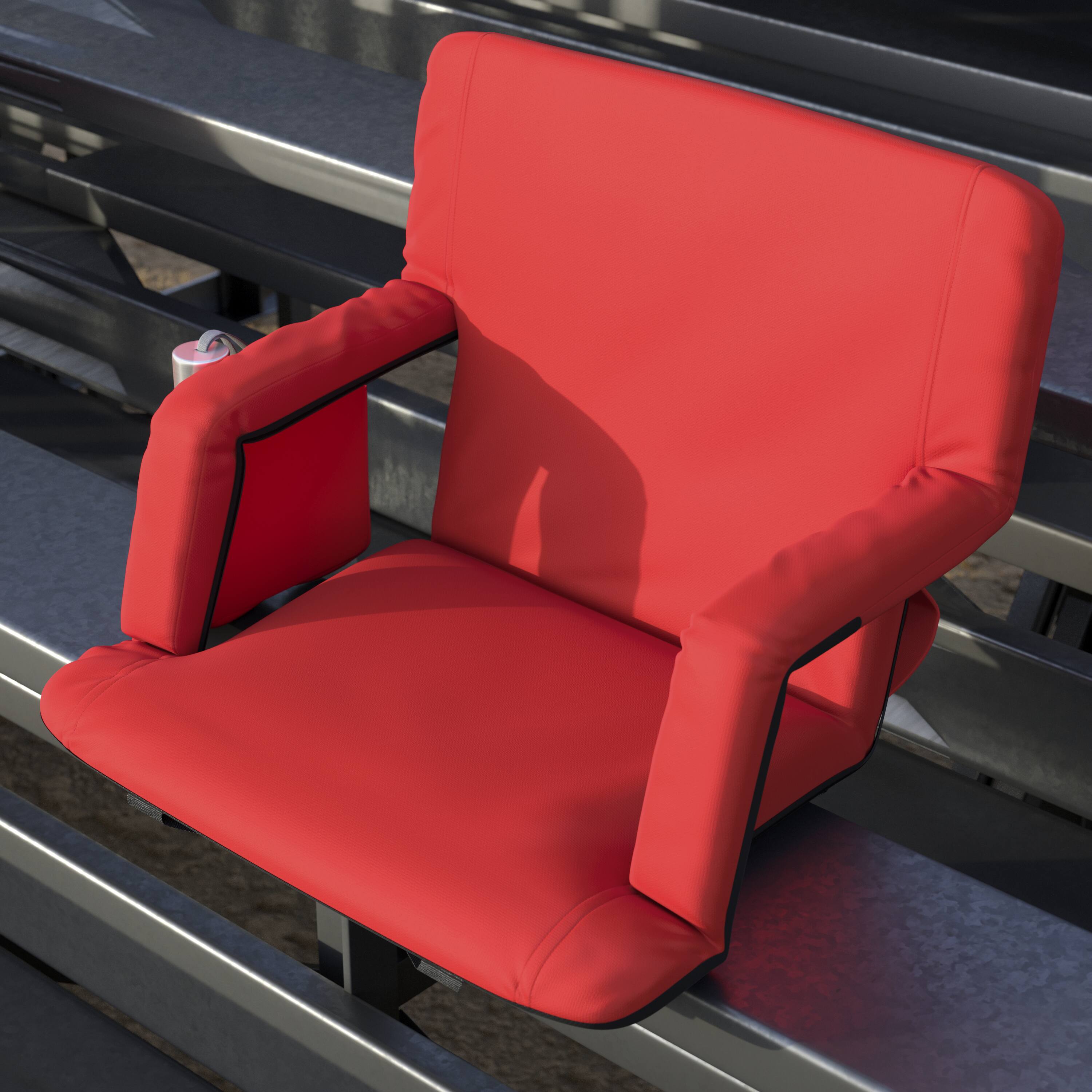 Alt View 3. Emma + Oliver - 5 Position Recline Extra Wide Padded Stadium Chair with Armrests - Red.