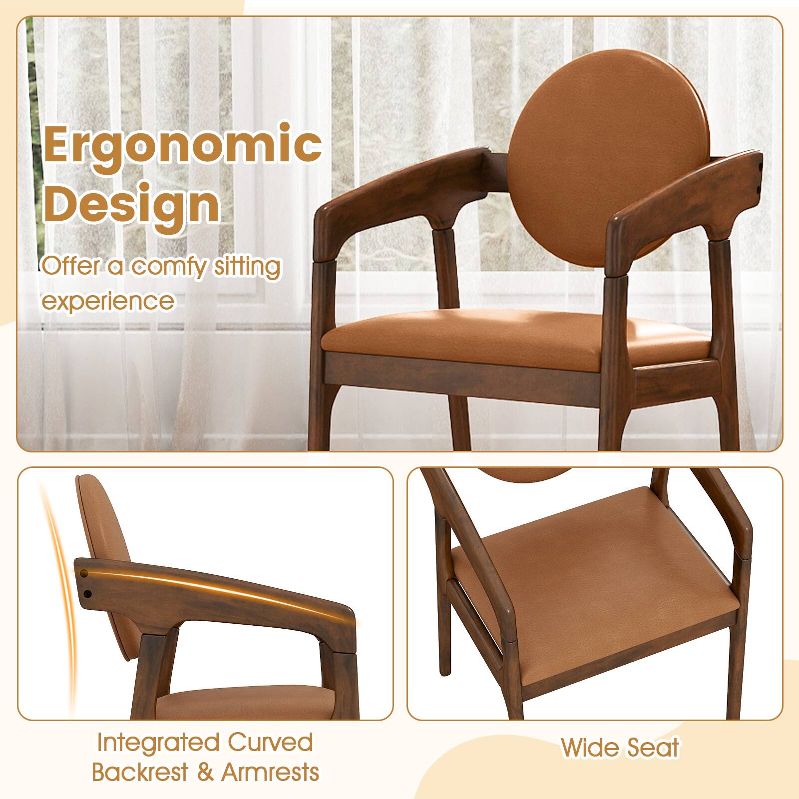 Ergonomic Design  
Offer a comfy sitting experience  

Integrated Curved Backrest & Armrests  

Wide Seat