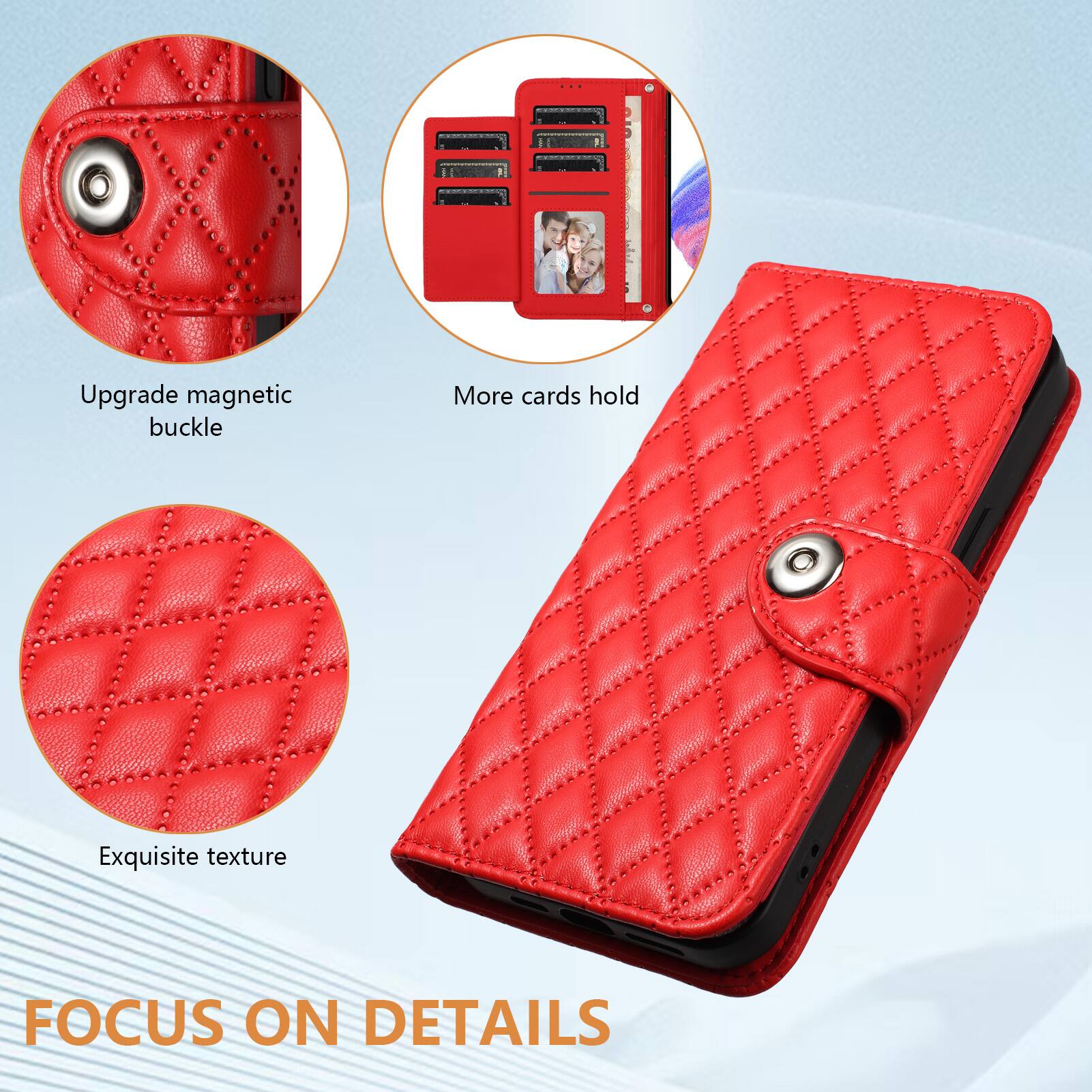 Upgrade magnetic buckle  
More cards hold  
Exquisite texture  
FOCUS ON DETAILS