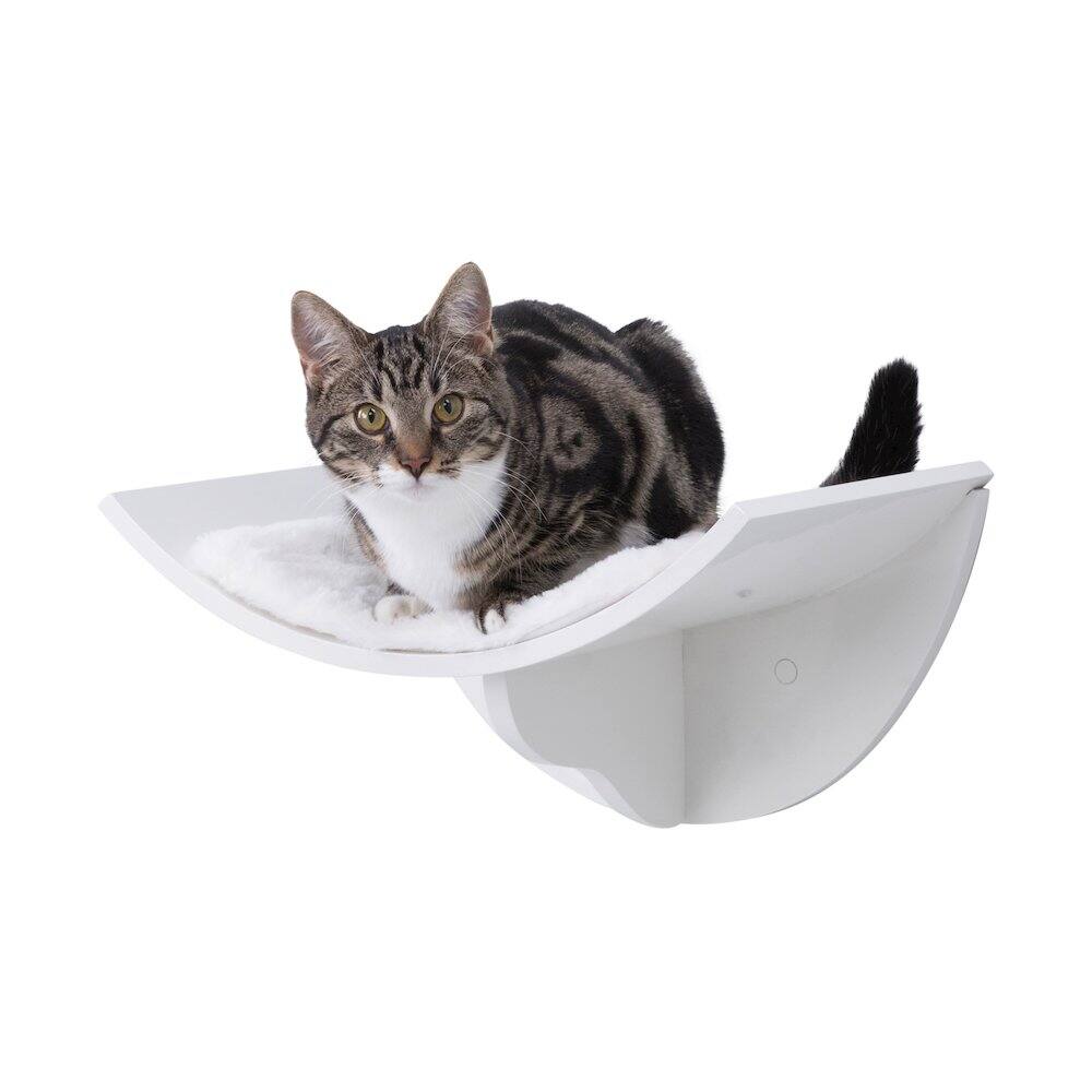 Left. TRIXIE - Lorena Space Saving Wall Mounted Cat Perch with Soft Cushion - White.
