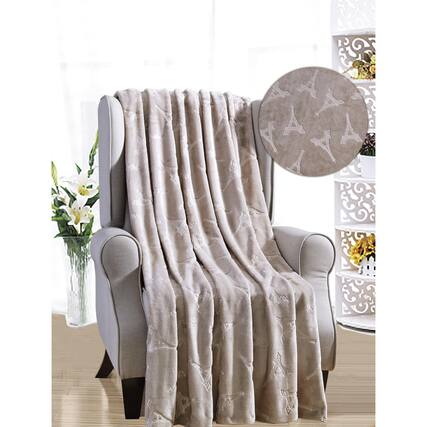 Front. Noble House - Eiffel Tower Premium Microplush Super Soft Embossed Pattern All Season 50" x 60" Throw Blanket, Taupe - Taupe.