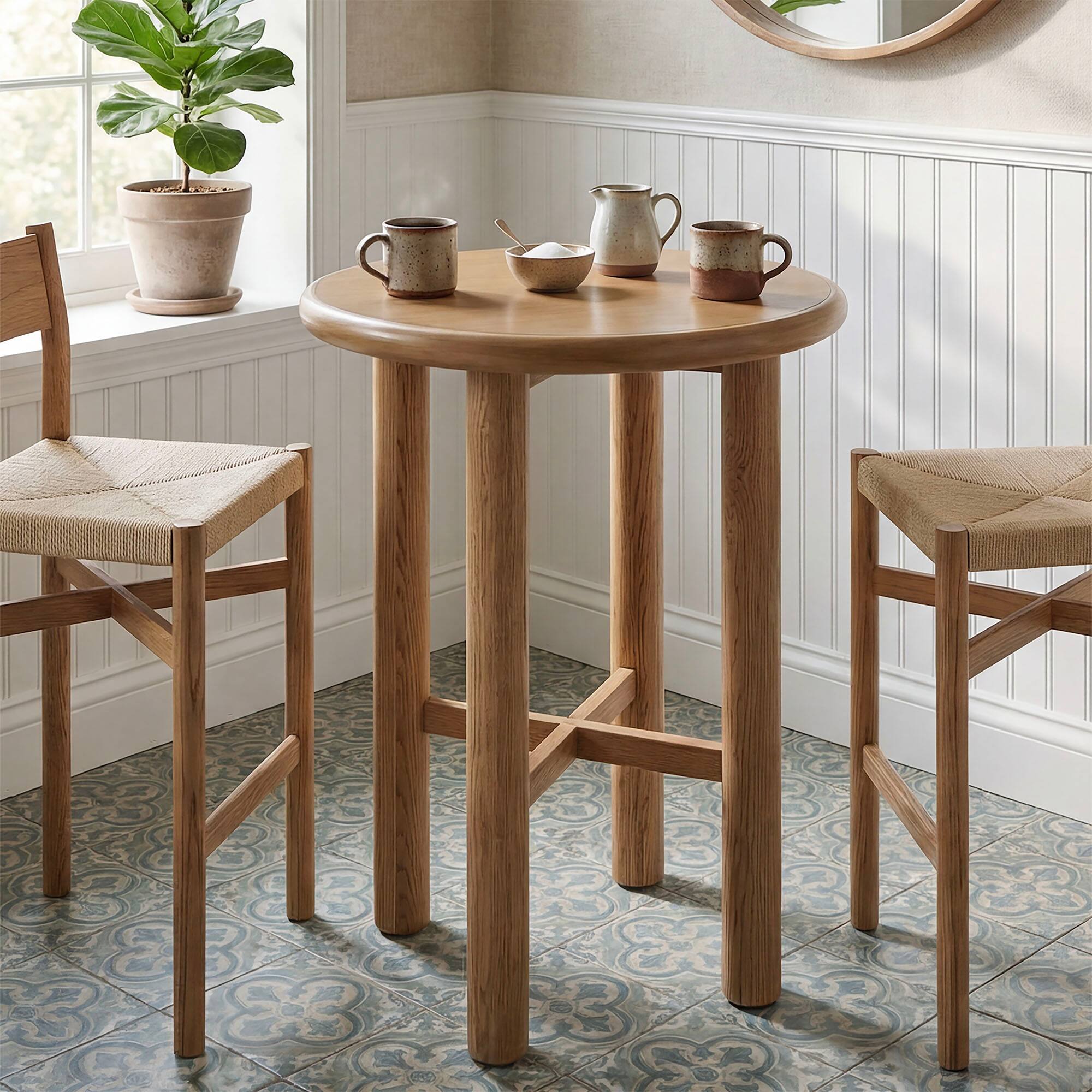 Front. Modway - Alvia Round 30" Oak Wood Bar Table by Modway - Weathered Oak.
