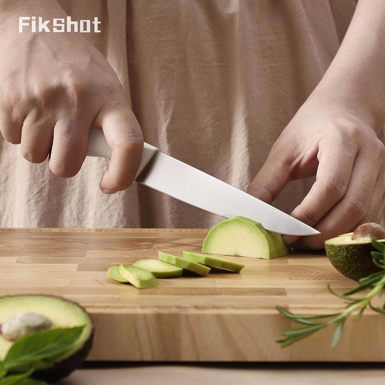 Left. Livingo - FIKSHOT 6-Piece Kitchen Knife Block Set with Built-In Sharpener - White.