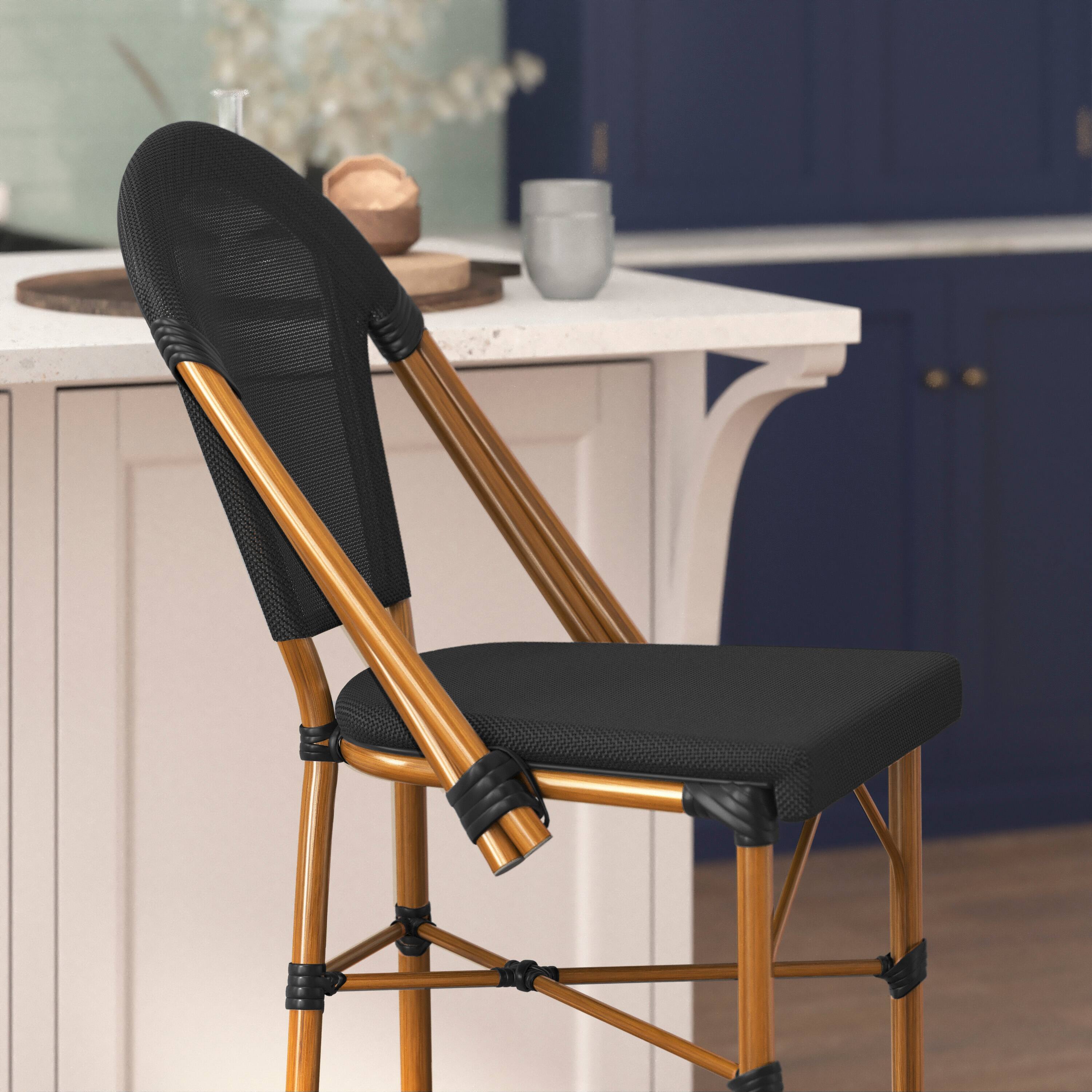 Alt View 5. Emma + Oliver - Massalia Indoor/Outdoor Bistro Style Bar Stools with Textilene Seat and Metal Frame - Black/Natural Frame.