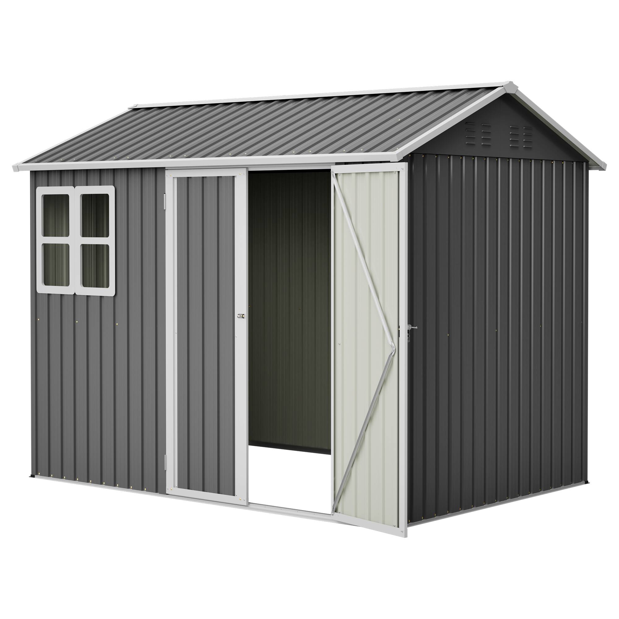 Alt View 10. Loheer - Loheer 8x6 Steel Storage Shed Heavy Duty Outdoor Tool Shed with Window Lockable Doors Dark Gray.
