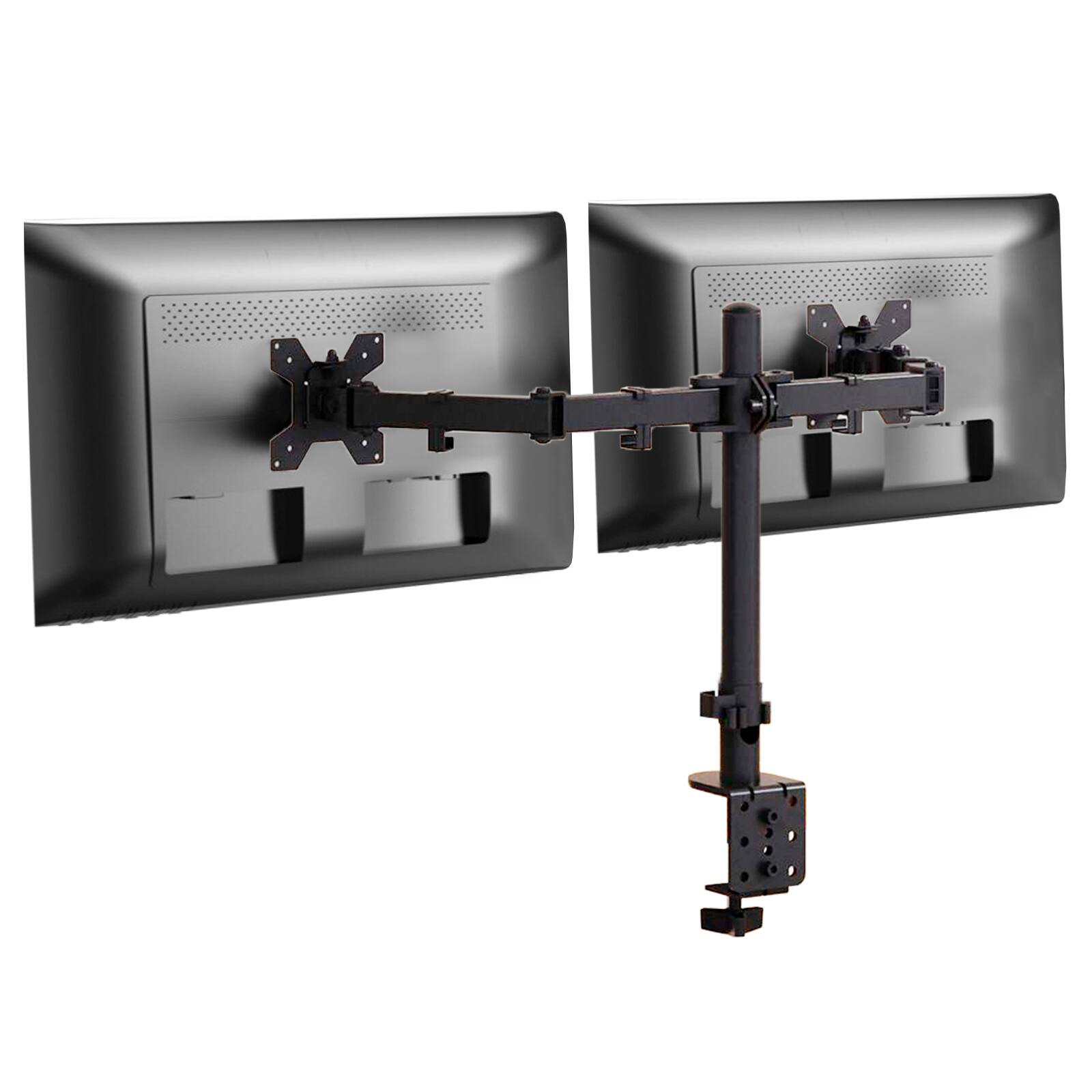 Back. Topteng - Dual Monitor Arm Mount – Gas Spring Full Motion Desk Stand for 17"-27" LED LCD Screens, 2-9kg Capacity, VESA 75/100mm - Black.