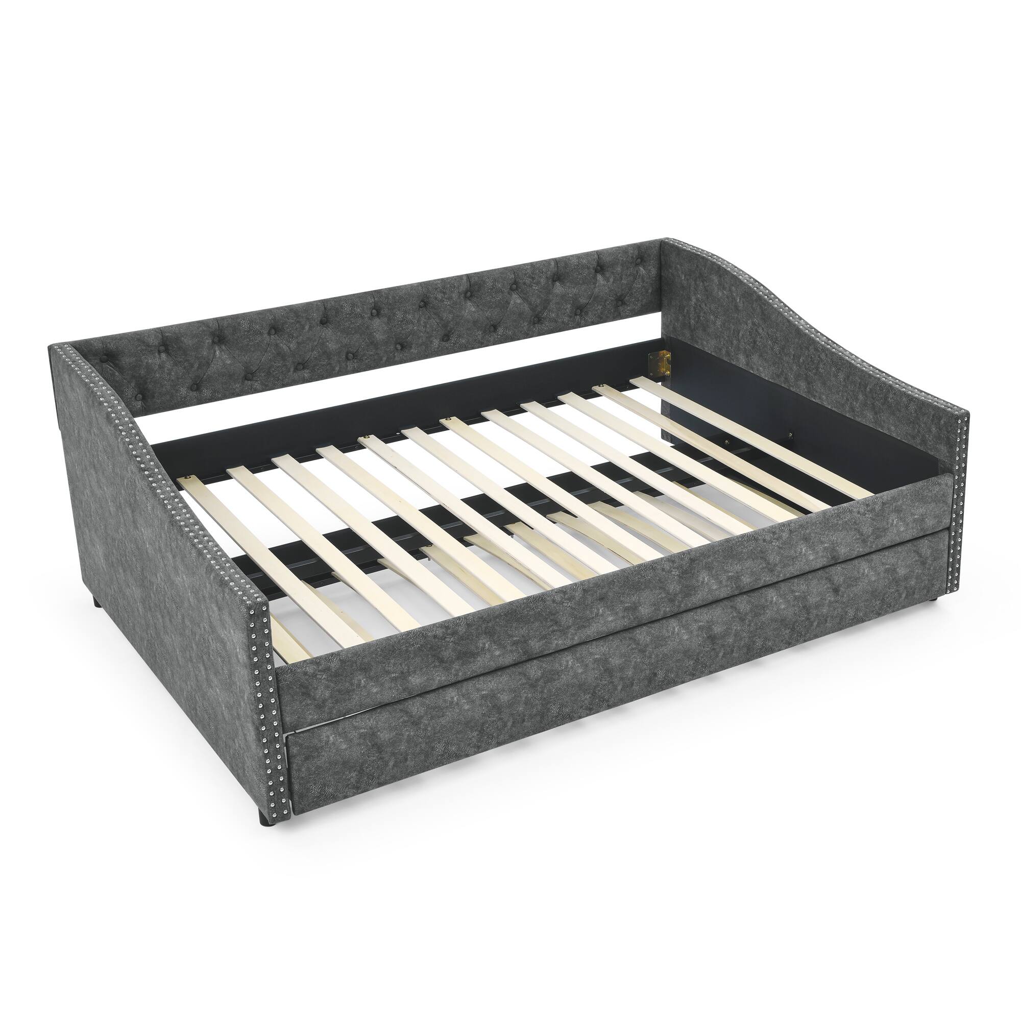 Alt View 5. Tiramisubest - Full Size Daybed with Twin Size Trundle Upholstered Tufted Sofa Bed, ,Grey (80.5"x55.5"x27.5") - Grey.