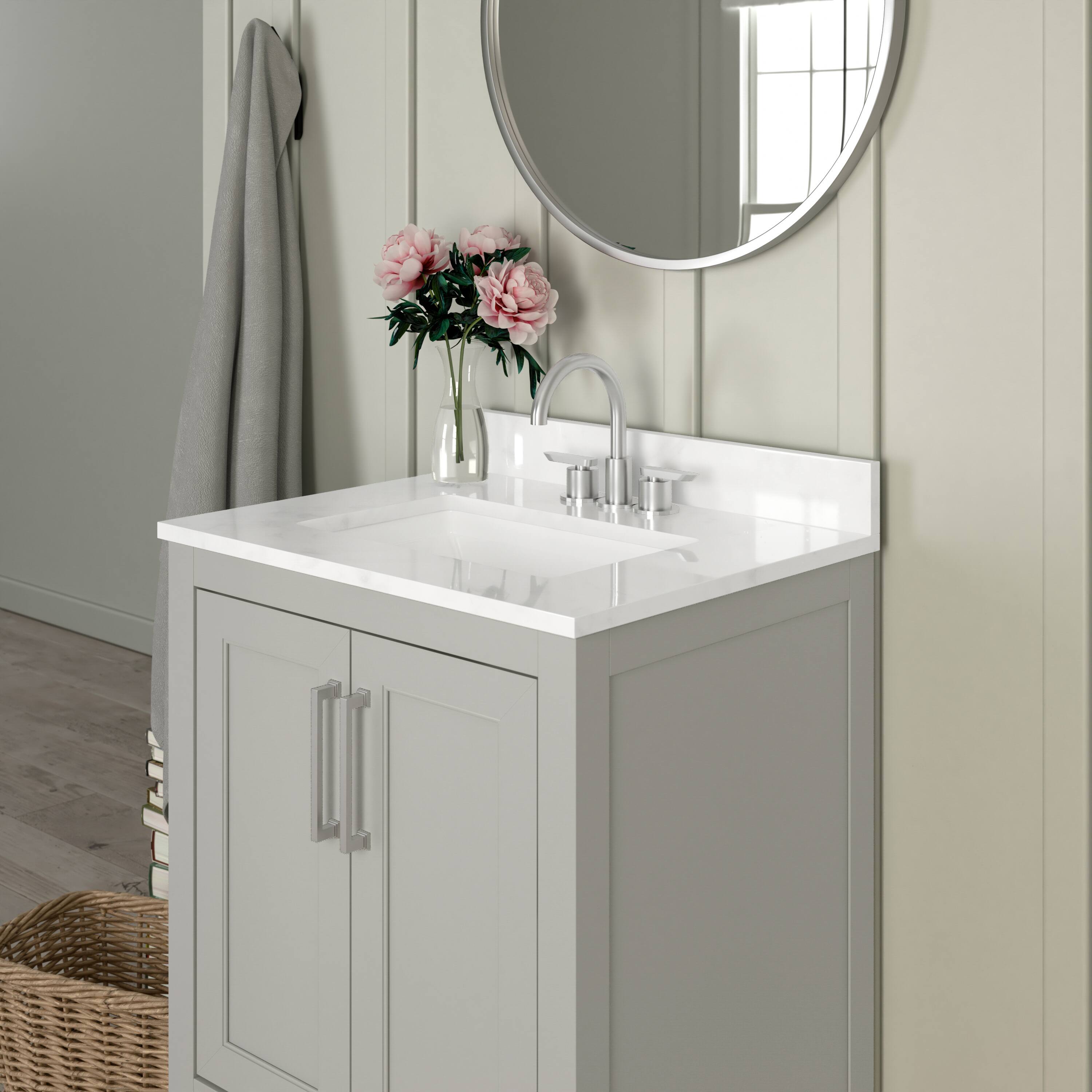 Alt View 4. Emma + Oliver - Vesta Bathroom Vanity, Single Sink Cabinet with 2 Soft Close Doors and Open Shelf, Carrara Marble Finish Countertop - Gray.