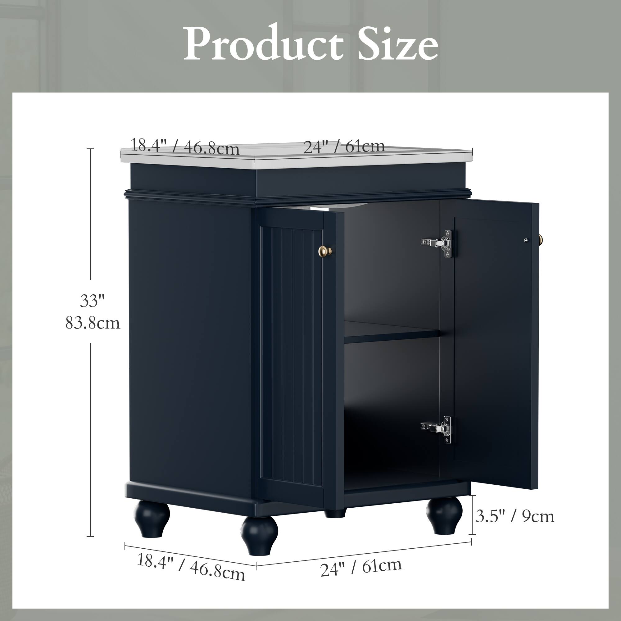 Product Size: 18.4" / 46.8cm / 24" / 61cm, 33" / 83.8cm, 3.5" / 9cm / 18.4" / 46.8cm / 24" / 61cm